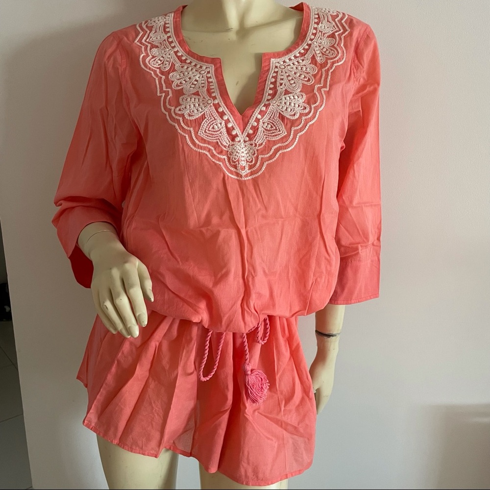 Theory embroidered tunic with drawstring waist